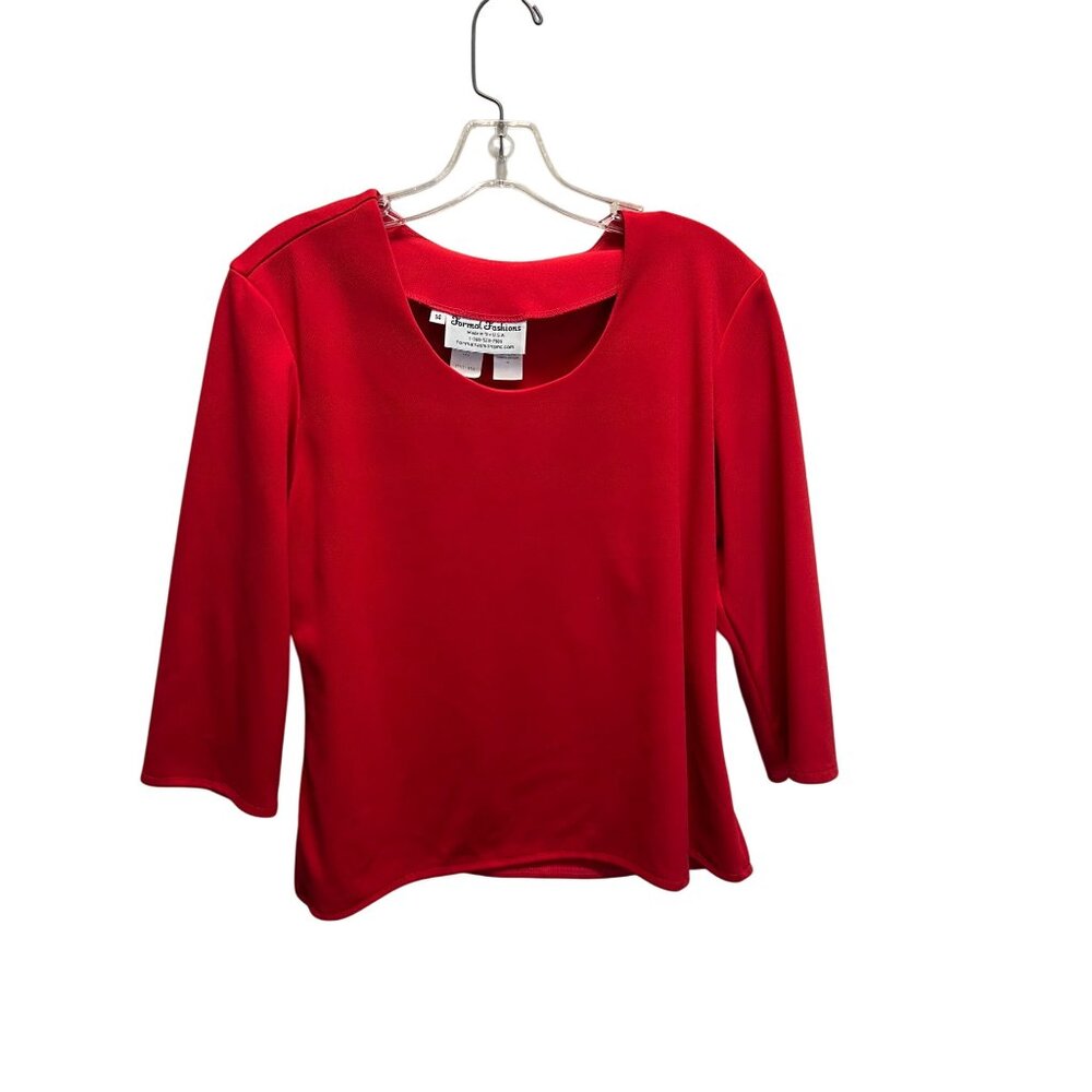 Formal Fashions Red 3/4 Sleeve Blouse Size 14 100% Polyester Womens Top